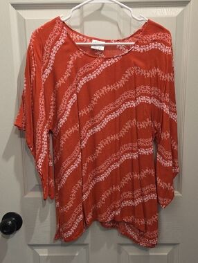 Women's Rust Patterned Boatneck Dolman Top - Soft Drapey Fit